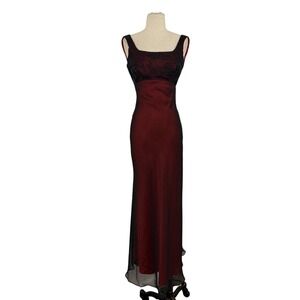 Vtg 90s Faviana Beaded Overlay Evening Dress Gown Sz XS/S Fairy Prom Wedding